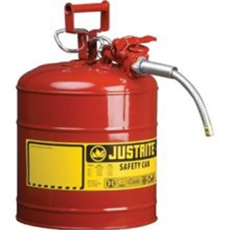 Red Metal Safety Can, Type Ll, 5 Gallon Capacity, With 5/8" X 9" Flexible Metal Hose, For Gasoline Jus7250120 Justrite Mfg. Co. 1