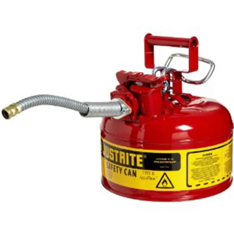 Red Metal Safety Can, Type Ll, One Gallon Capacity, With 5/8" X 9" Flexible Metal Hose, For Gasoline Jus7210120 Justrite Mfg. Co. 1