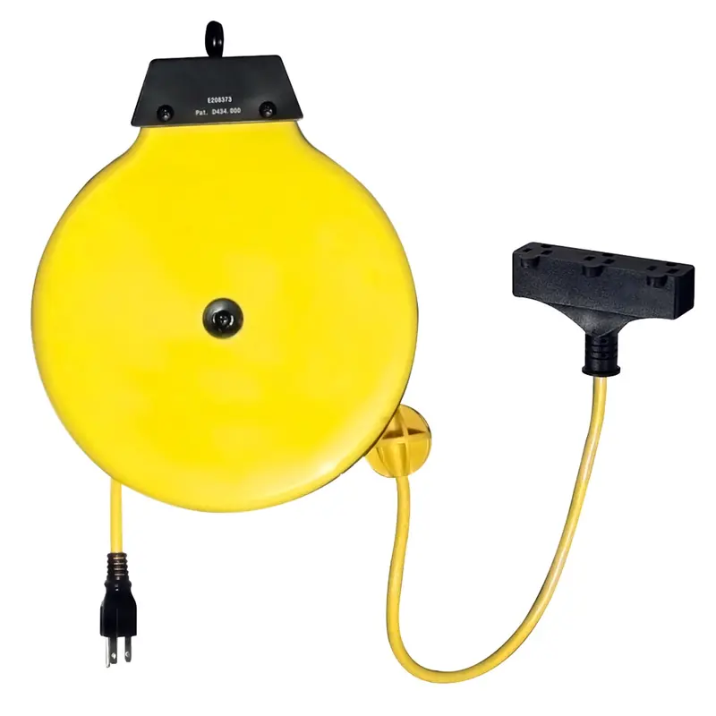 Retractable 30 Ft. Extension Cord Reel With 16/3 Sjt Tri-Tap Cord, Yellow Kti73340 K Tool International 1