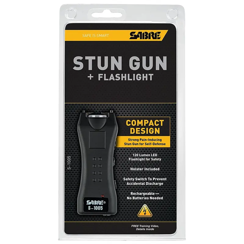 Sabre Black Dual Capacitor Stun Gun W/Flashlight Sabs-1005-Bk Sabre 1