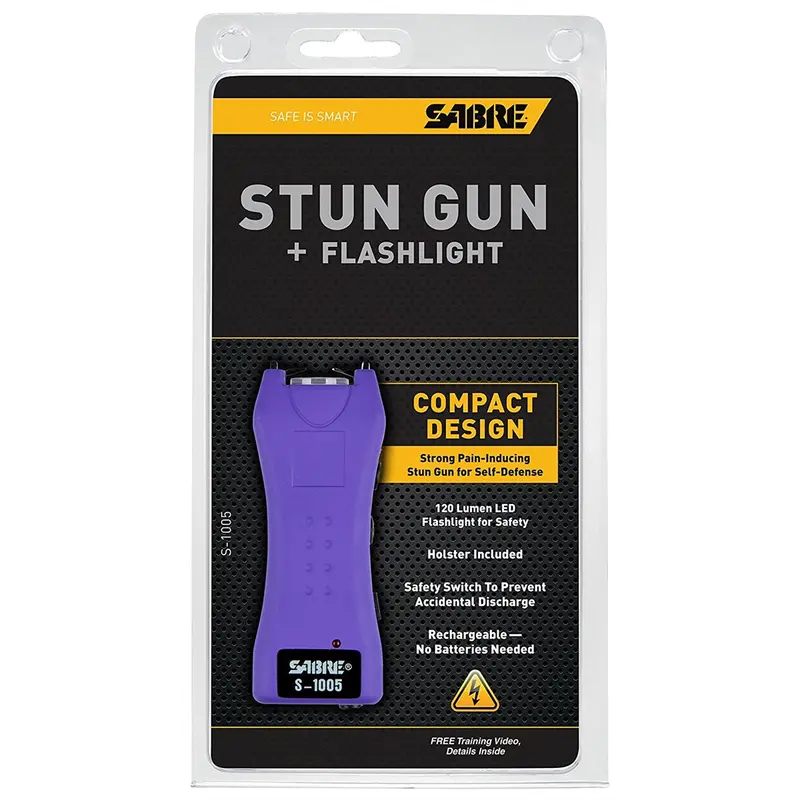 Sabre Purple Dual Capacitor Stun Gun W Flashlight Sabs-1005-Pr Sabre 1