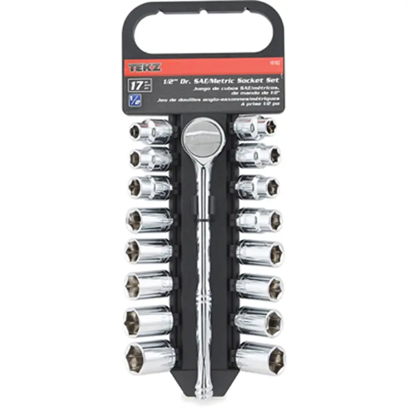 Socket Set, 1/2" Drive, 17 Piece, 3/8" To 13/16" And 10Mm To 19Mm, 6 Point, Quick Release Ratchet Tit18182 Titan 1