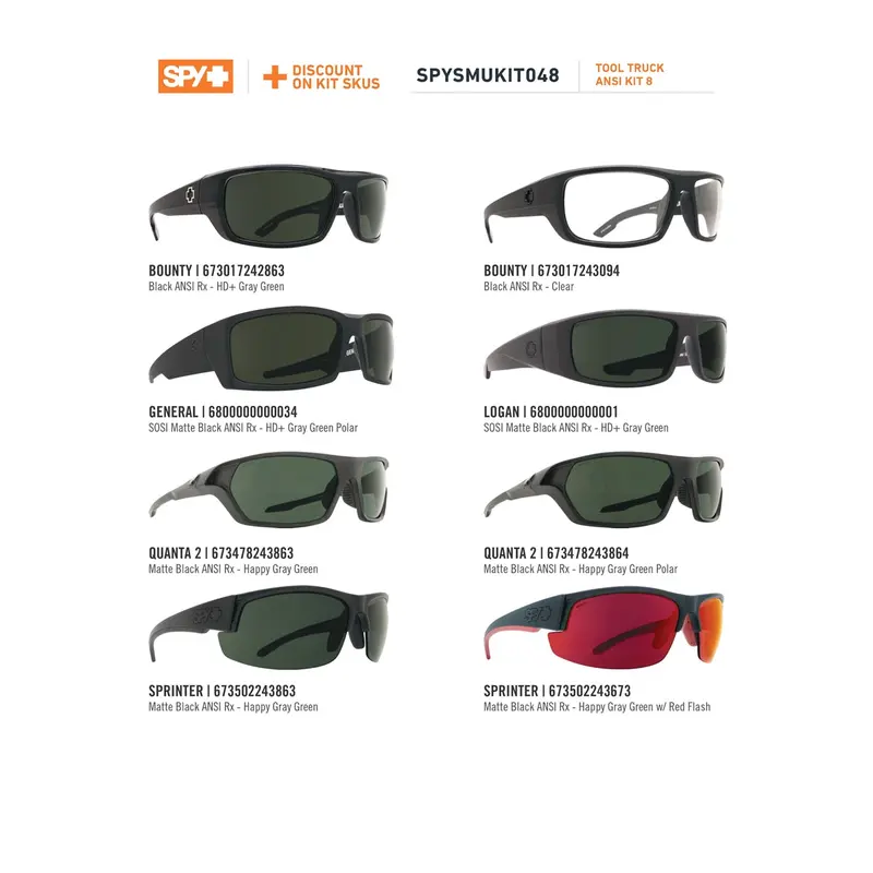 Spy Optic Sunglass Tool Truck Ansi Glasses Kit #8 (8 Glasses) Sposmukit048 Spy Optic Inc 1