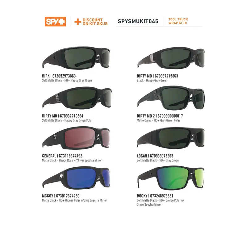 Spy Optic Sunglasses Tool Truck Wrap Kit #8 Assortment (8 Glasses) Sposmukit045 Spy Optic Inc 1