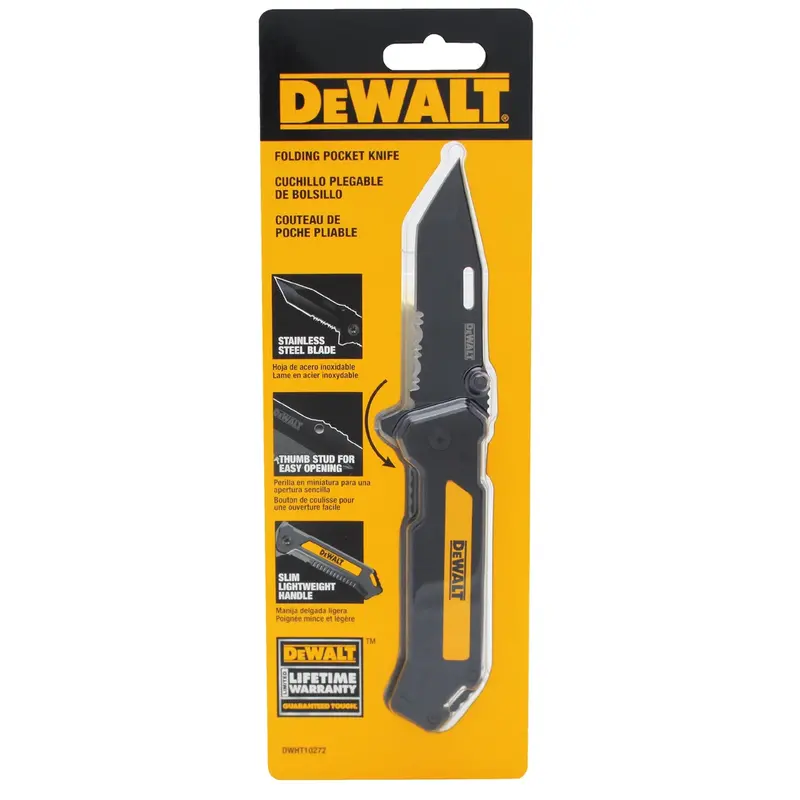 Stainless Steel Folding Pocket Knife, Partially Serrated Dwtdwht10272 Dewalt 1