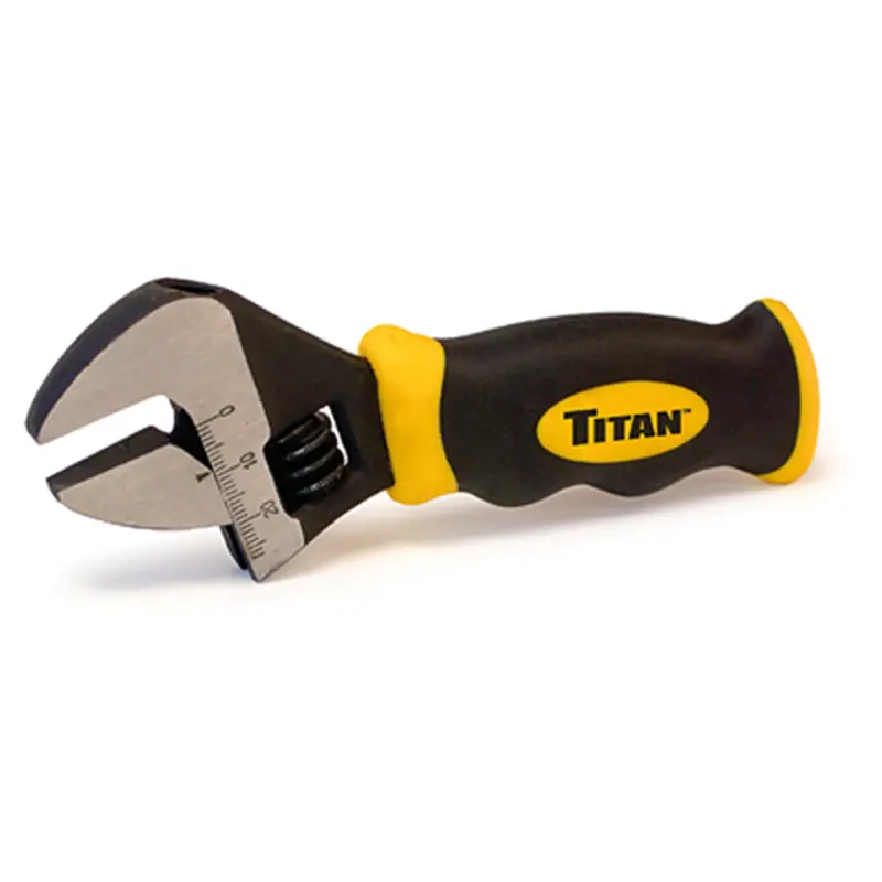 Stubby Adjustable Wrench, 8" Long, Jaw Opening 1", Laser Etched Scale In Inches, Cushioned Grip Tit11060-1 Titan 1