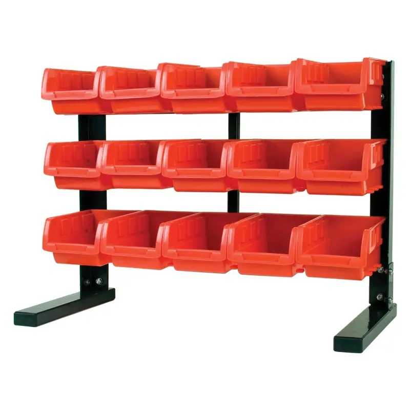 Table Top Storage Rack With 15 Red Plastic Bins, Steel Frame, 21-1/4 In. W X 16-3/4 In. H X 10-7/8 In. D Wlmw5186 Wilmar Corp. / Performance Tool 1
