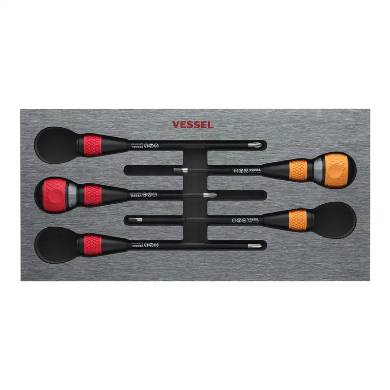 Vessel Tools 2-Piece Ball Ratchet Screwdriver, Replacable 3-Pc Blade Ves22002n3eva Vessel Tool U.S.A Inc 1