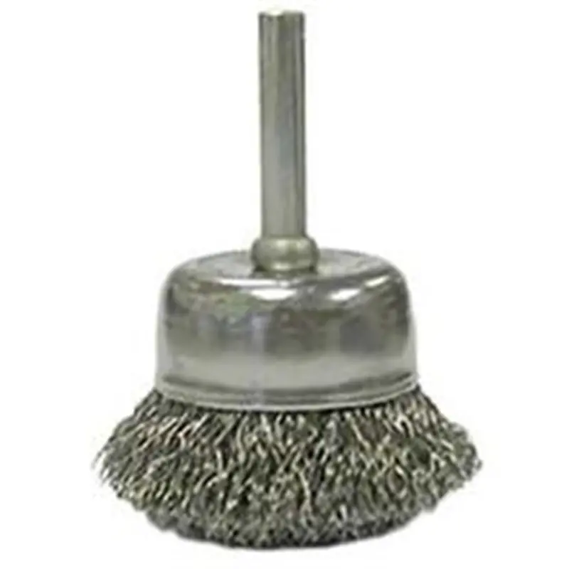 Wire Cup Brush, 2" Diameter, Coarse Crimped Wire, 1/4" Round Stem, 13,000 Rpm Max Wei36029 Weiler 1