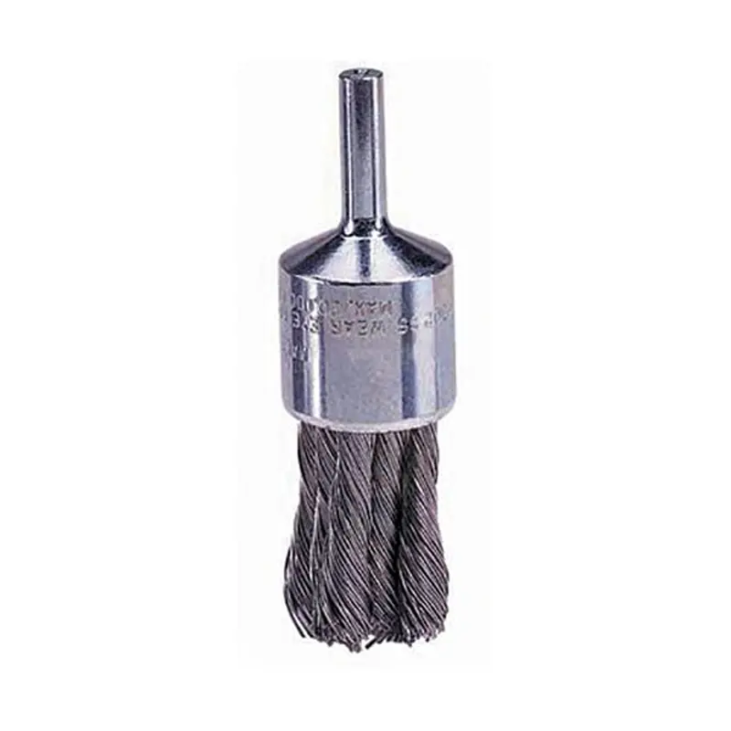 Wire End Brush, 1-1/8" Diameter, .014 Knotted Wire, 1/4" Round Stem, 22,000 Rpm Max Wei10027 Weiler 1