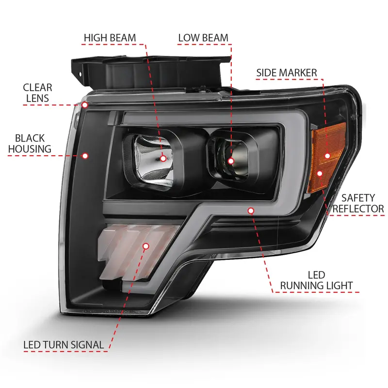 Anzo Usa Projector Headlight Set With Integrated Light Bar – Black Housing, Amber Led Accent 1