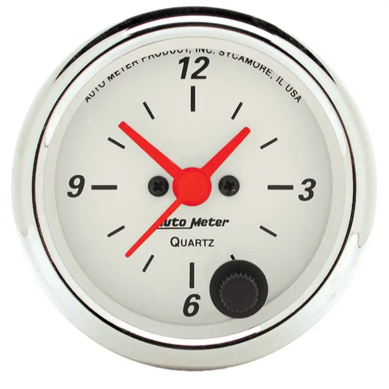 Autometer Arctic White Analog Clock Gauge – 2-1/16 Inch, 12-Hour Format 1