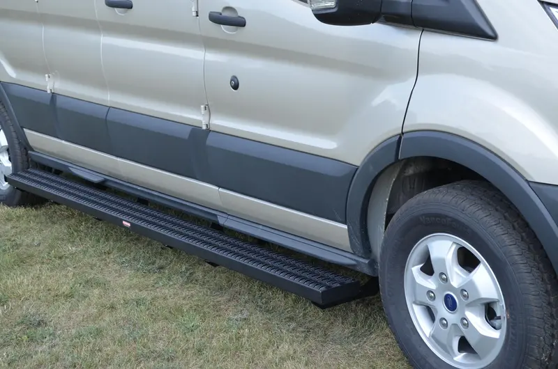 Owens Products Commercial Running Boards – Full-Length Grip Strut Design For 2015–2018 Ford Transit Vans (Textured Black, 2-Inch Riser) 1
