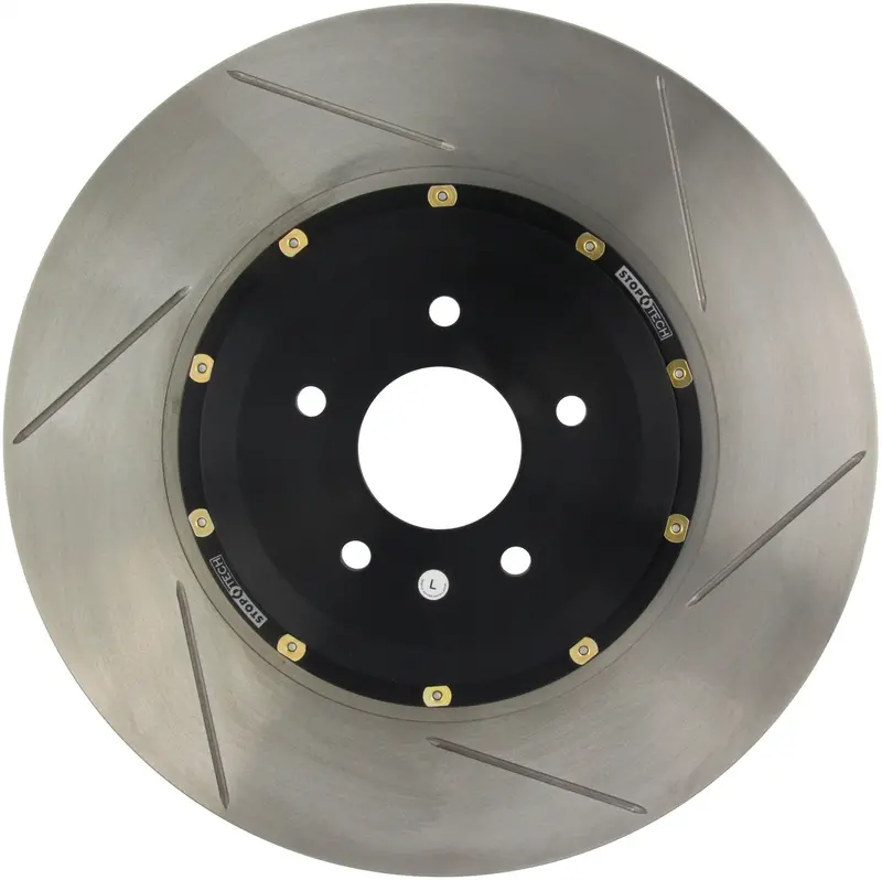 Stoptech Aerorotor Front Right – Two-Piece Drilled Rotor With Black Zinc-Coated Hat 1