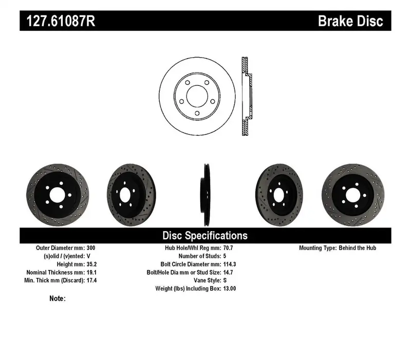 Stoptech Sport Drilled And Slotted Rear Right Brake Rotor – Precision-Machined For Enhanced Cooling (Part #127.61087R) 1