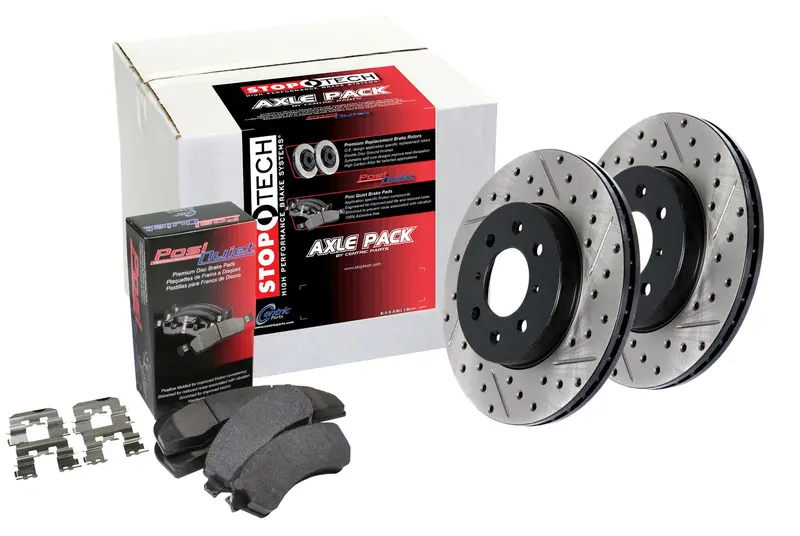 Stoptech Street Axle Pack – Drilled & Slotted Rear Brake Kit For Enhanced Heat Dissipation And Bite 1